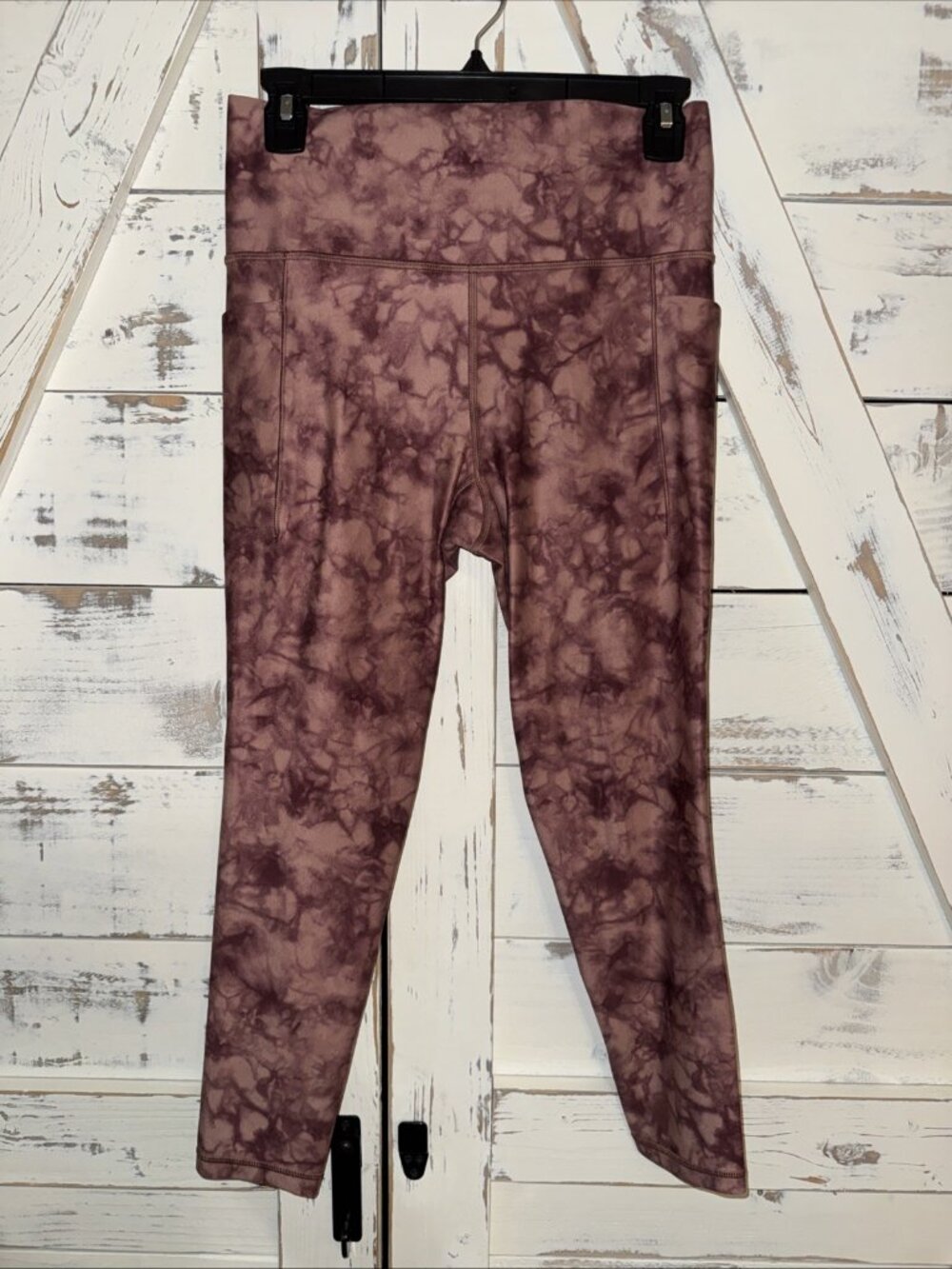 Athleta Salutation Stash Pocket II Printed 7/8 Tight Leggings Mauve Tie Dye Pink